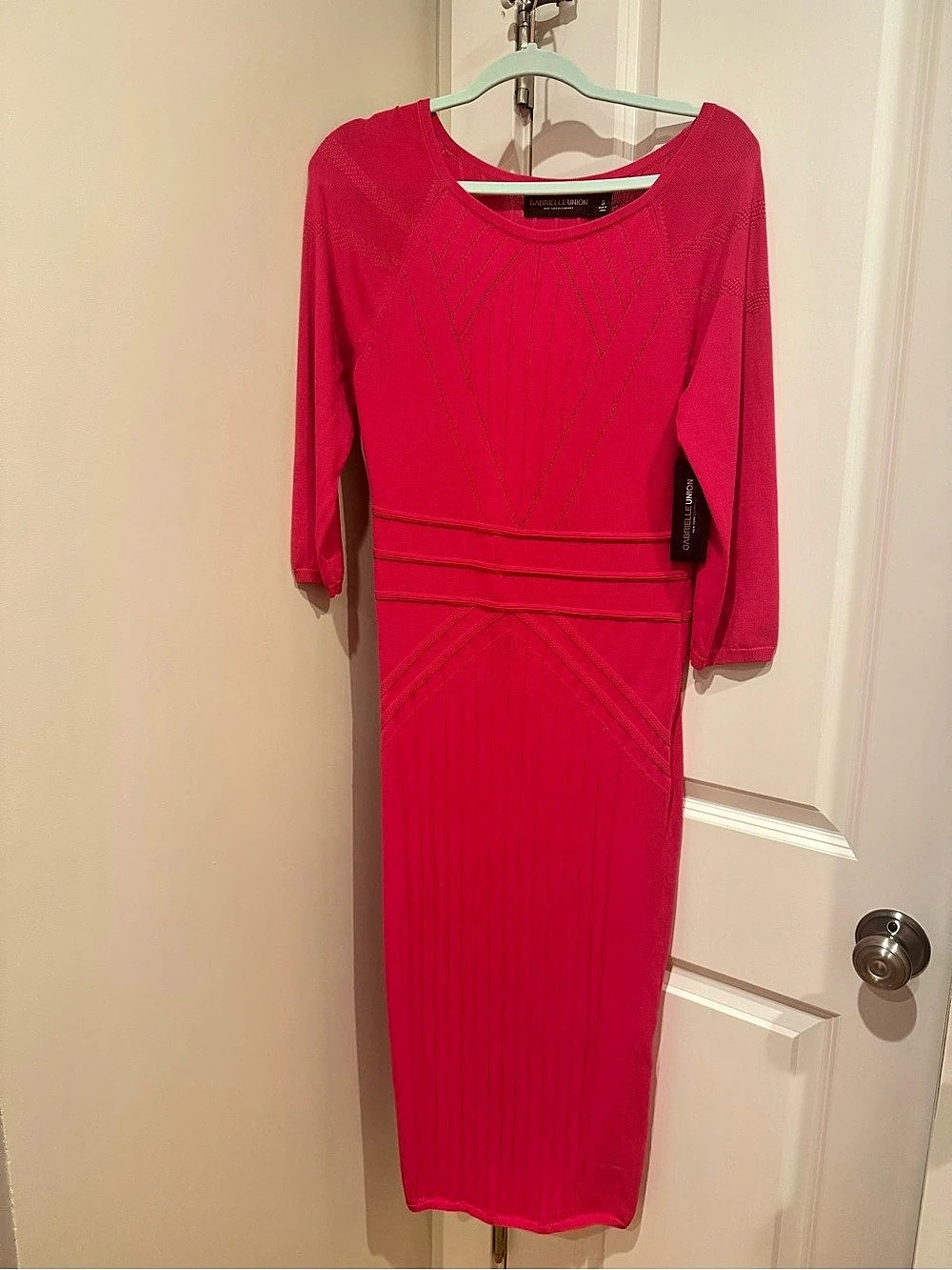 Gabrielle Union x New York & Company Ribbed Midi Dress Pink Small nwt